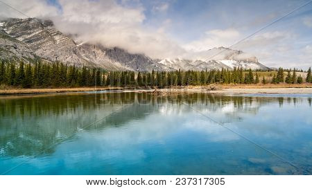 The Bow River And Mount Yamnuska In The Canadian Rockies, Alberta