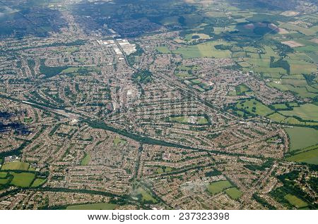 Aerial View Of The Suburb Of Orpington In The London Borough Of Bromley.  Viewed From A Plane On A S