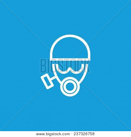 Line Icon Of Face In Gas Mask And Helmet. Protective Workwear, Chemical Protection, Firefighter Unif