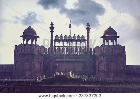India Travel Tourism Background - Red Fort Lal Qila Delhi - World Heritage Site. Delhi, India