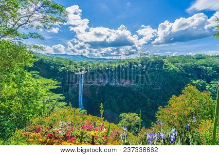 Chamarel Waterfall In Junle Of  Mauritius Island, Africa