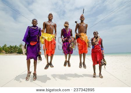 Maasai Warrior On The Beach. Diani Beach, Kenya Mombasa January 26 2012
