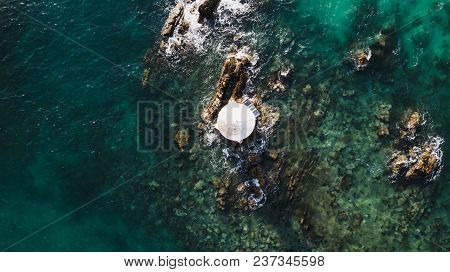 Aerial View Of Bouy Floating In Open Sea At Gulf Of Thailand
