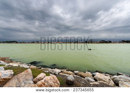 The Mouth Of The Magra River (fiume Magra) Near The Village Of Bocca Di Magra, Tuscany And Liguria, 