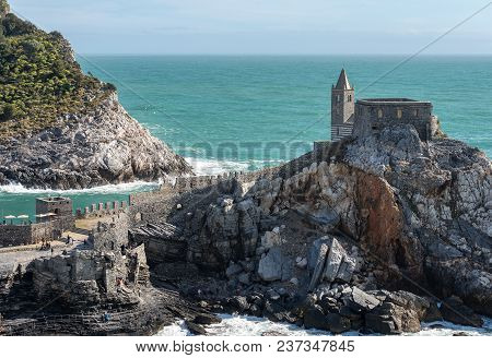 The Ancient Church Of San Pietro (st. Peter Consecrated In 1198) In Portovenere Or Porto Venere (une