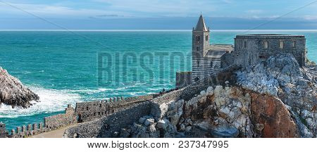 The Ancient Church Of San Pietro (st. Peter Consecrated In 1198) In Portovenere Or Porto Venere (une
