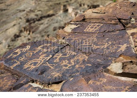 Domkhar rock art sanctuary in Domkhar village in Ladakh, next to the banks of Indus river.