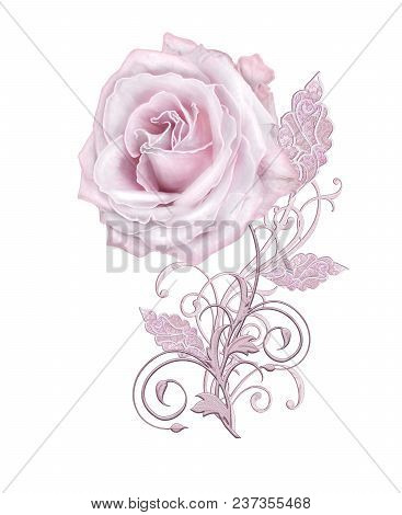 Decorative Decoration, Paisley Element, Delicate Textured Silver Leaves Made Of Fine Lace And Pearls