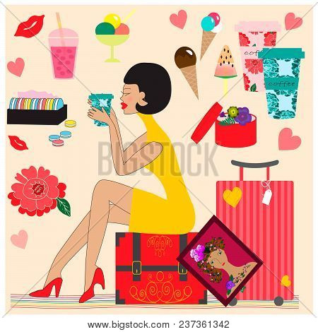 Stickers Summer And Travel Collection. Vector Illustration.