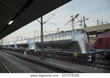 Train Stop Waiting In Terminal For Send And Receive Passengers People At Platform Of Mannheim Hauptb