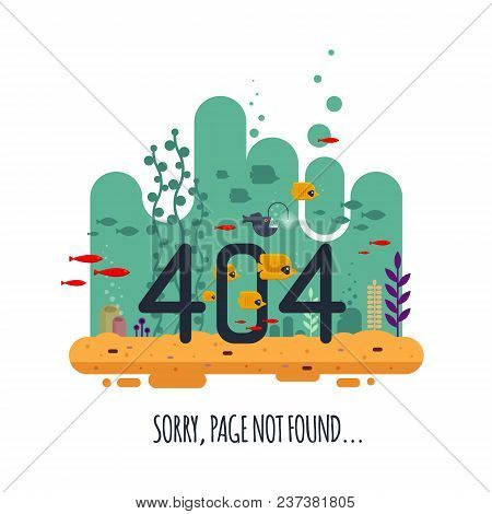 404 Error Page Not Found Concept With Undersea World Isolated On White Background. The Angler Fish S