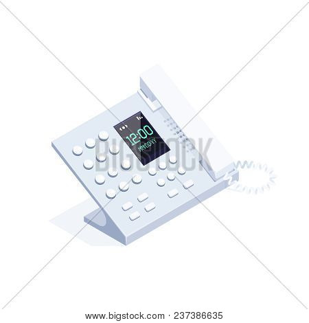 Isometric Landline Phone Isolated On White Background. 3d Phone. Icon Of Office Equipment. Vector Il