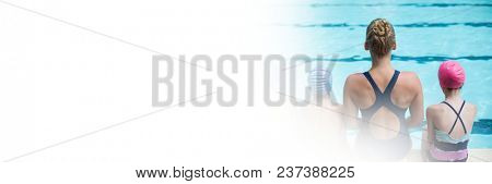 Woman with children at Swimming pool with transition