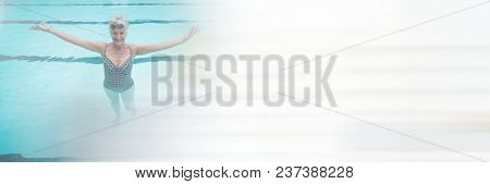 Old woman in Swimming pool with transition