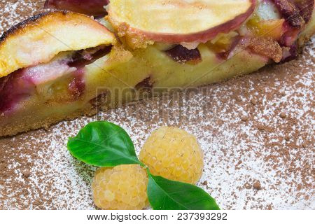 Clafoutis Pie With Apple And Plum And Fresh Raspberry