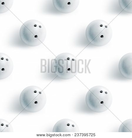 Blank White Bowling Ball Mockup, Seamless Pattern, 3d Rendering. Empty Bowl Game Sphere Ornament Moc