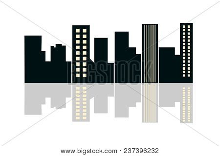 Modern City Skyline Silhouette. Black Buildings On White Background. Vector Illustration