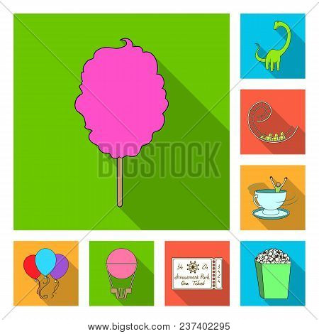 Amusement Park Flat Icons In Set Collection For Design. Equipment And Attractions Vector Symbol Stoc