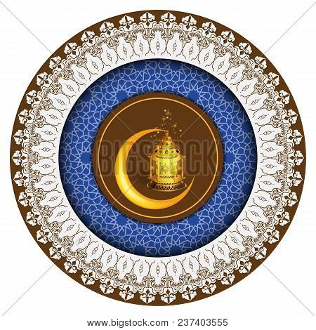Ramadan Greeting Ornament Pattern Background With Circle Floral Border And Ramadan Kareem Calligraph
