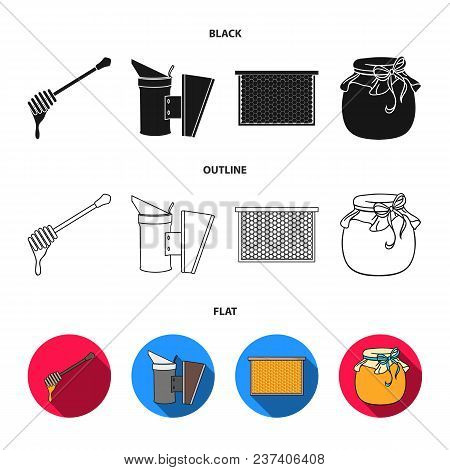 A Frame With Honeycombs, A Ladle Of Honey, A Fumigator From Bees, A Jar Of Honey.apiary Set Collecti