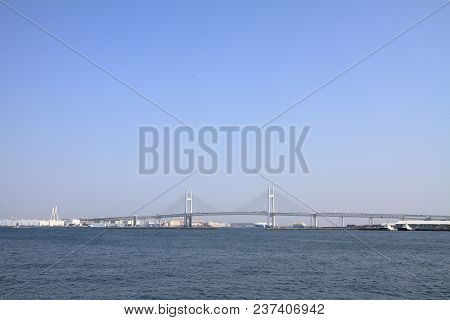 Yokohama Bay Bridge In Kanagawa, Japan (view From Yamashita Park)