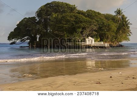 Beautiful Sea View. Small Islet Among The Water. Sri Lanka, Seashore Landscape. Sri Lanka During Sea