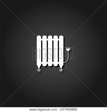 Oil Filled Radiator Heater Icon Flat. Simple White Pictogram On Black Background With Shadow. Vector