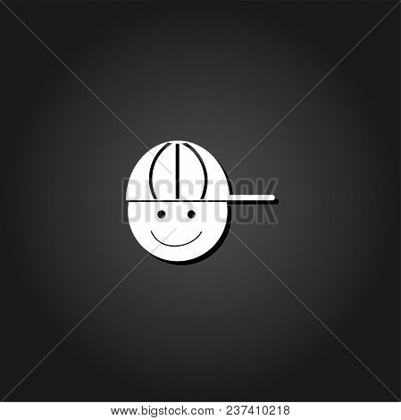 Boy With Cap Icon Flat. Simple White Pictogram On Black Background With Shadow. Vector Illustration 