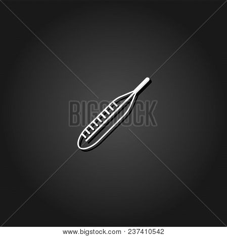 Medical Thermometer Icon Flat. Simple White Pictogram On Black Background With Shadow. Vector Illust