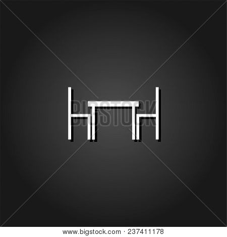 Table With Chairs Icon Flat. Simple White Pictogram On Black Background With Shadow. Vector Illustra