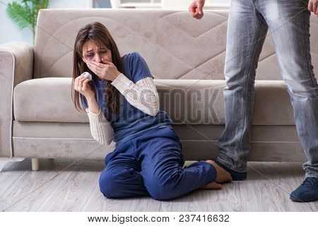 Desparate wife with aggressive husband in domestic violence conc