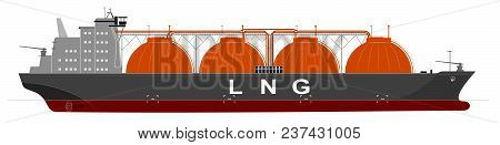 Silhouette Of A Huge Ocean Tanker For Liquefied Gas. Traced Details.