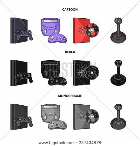 Game Console, Joystick And Disc Cartoon, Black, Monochrome Icons In Set Collection For Design.game G