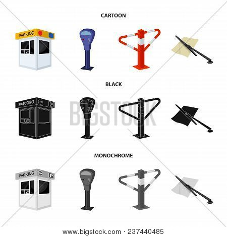 A Parking Lot, A Parking Meter, A Check For Services, A Barrier. Parking Zone Set Collection Icons I