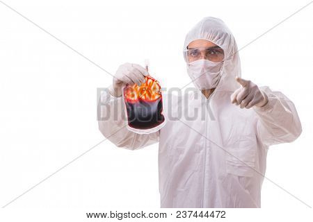 Epidemiologist with blood sample isolated on white background