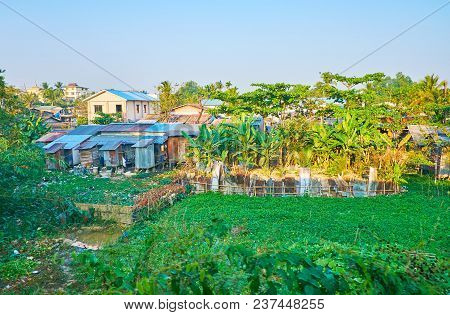 The Agricultural Lands, Banana Gardens Houses And Slums Of Farmers In Nat Chaung Ward, Yangon, Myanm