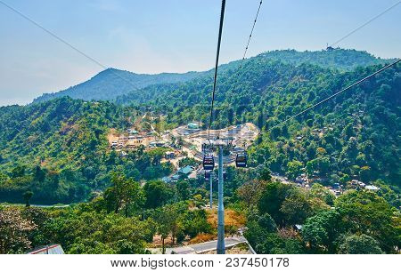 The View From The Upper Station Of Kyaiktiyo Cable Car On The Green Mountain Slope And Yathetaung To