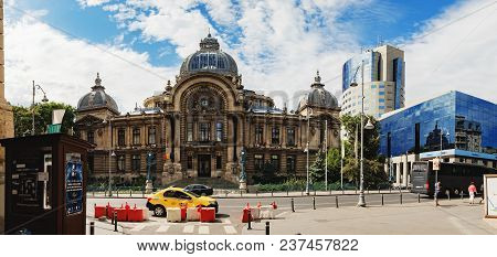 Bucharest, Romania - September 9, 2017: Panoramic View Of The The Cec Palace, The Palace Of The Savi