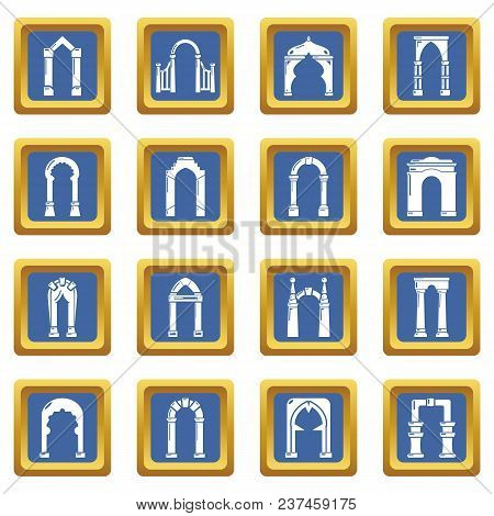 Arch Types Icons Set Vector Blue Square Isolated On White Background