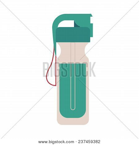 Sport Bottle With Drink Isolated On White Background. Flat Vector Illustration Of Plastic Equipment 