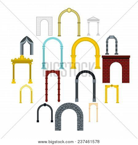Flat Arch Icons Set. Universal Arch Icons To Use For Web And Mobile Ui, Set Of Basic Arch Elements I