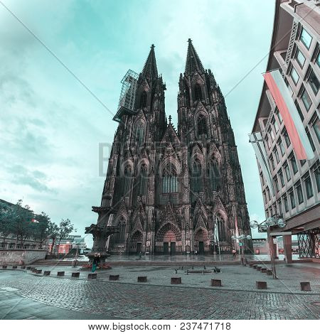Cologne Cathedral On The West Side And Square Roncalli In Cologne, Germany. The Dom - Roman Catholic