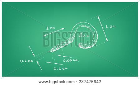 Manufacturing And Industry, Illustration Hand Drawn Sketch Dimension Of Screw Eye With Self Tapping 