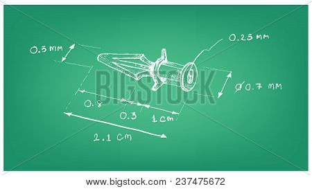 Manufacturing And Industry, Illustration Hand Drawn Sketch Dimension Of Plastic Anchor, Rawlplug For