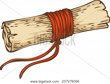 Beige Vintage Scroll With Red Rope. Isolated Ion A White