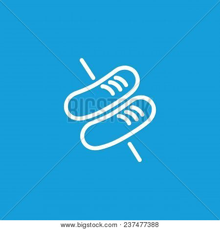 Line Icon Of Sausages On Stick. Roasting, Picnic, Grilling. Food Concept. Can Be Used For Topics Lik