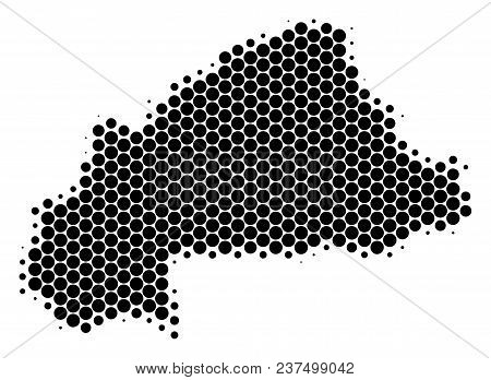 Halftone Circle Burkina Faso Map. Vector Geographic Map On A White Background. Vector Pattern Of Bur