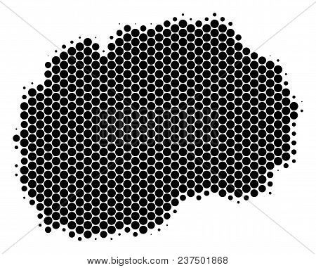 Halftone Dotted Makedonia Map. Vector Geographical Map On A White Background. Vector Mosaic Of Maked