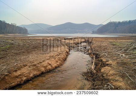 View Of The Vladivostok City Reservoir Of Lake Sedanka. Far Eastern Landscape.