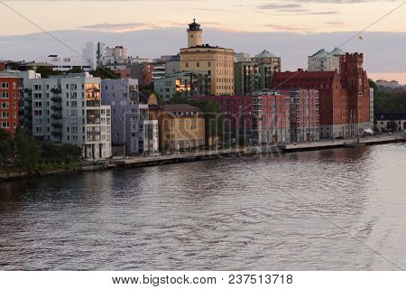 STOCKHOLM, SWEDEN - AUGUST 20, 2017: Residential buildings in Nacka municipality. The western densely built-up area of Nacka Municipality is a contiguous part of the city of Stockholm